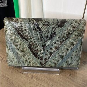 Vintage Snakeskin Python Pattern Clutch - Green and Grey - East West - Envelope